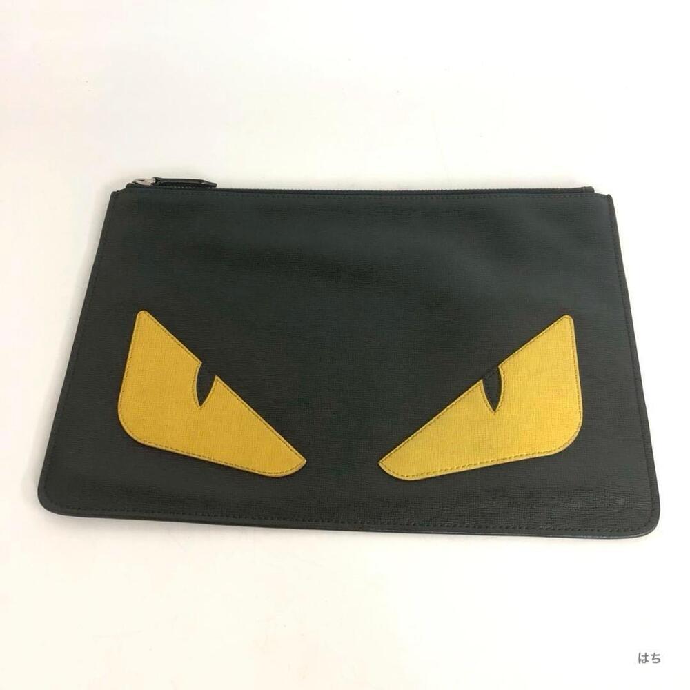 FENDI Monster Eye Clutch Bag Black Leather Clutch